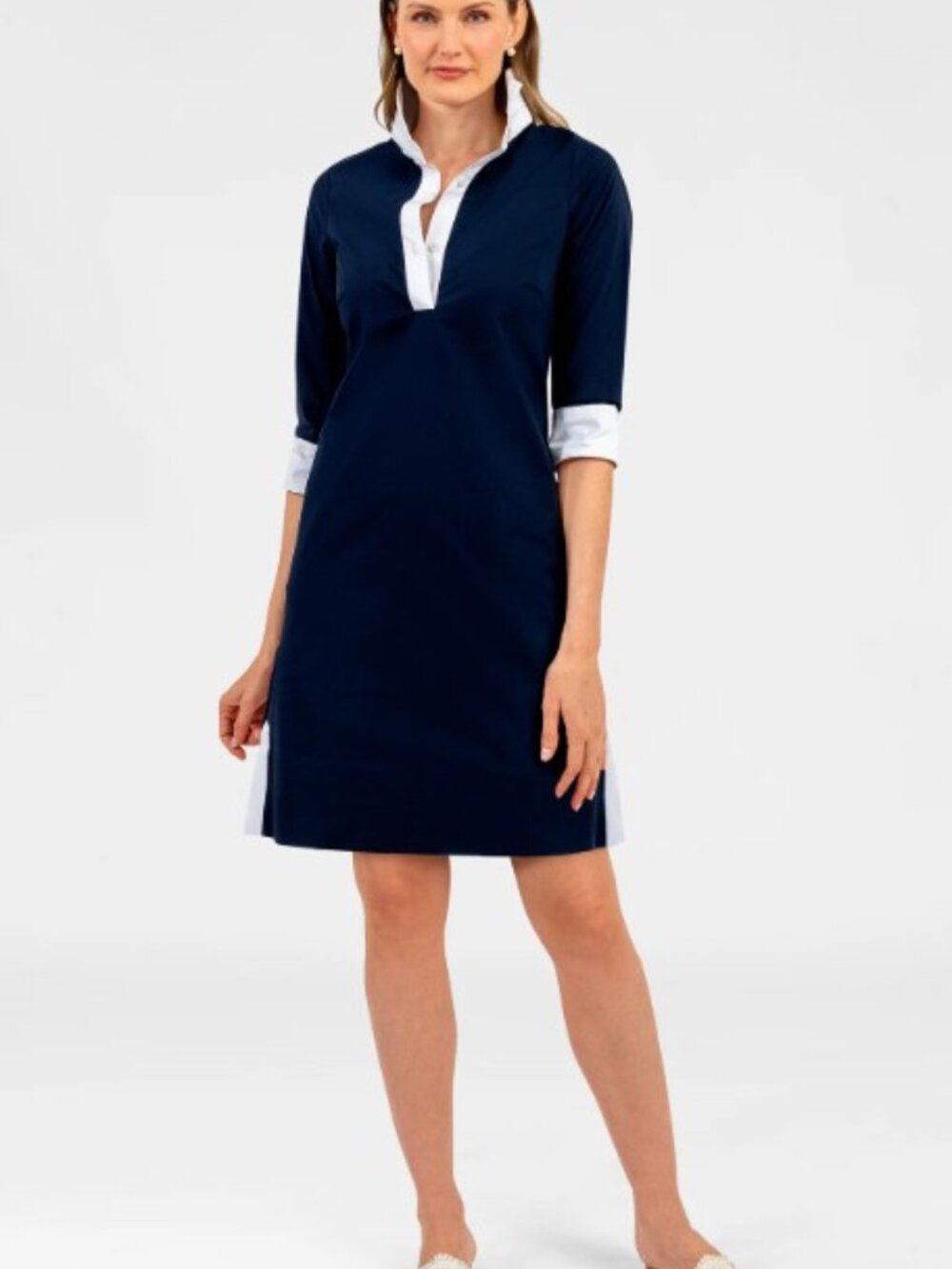 Gretchen Scott Shirt Tail Dress-Navy - Picture 2 of 4